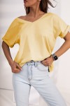 T-shirt V neck przód tył żółty TMC Moda  
