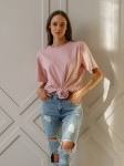 Różowy t-shirt z odpinaną różą Lola Fashion   