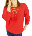 Czerwony sweter z wiązanym dekoltem Luise