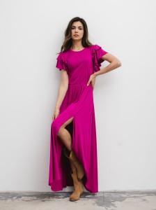 Sukienka maxi z rozcięciem fuksja Bopoco