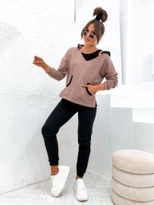 Komplet dresowy spodnie top bluza czarny cappuccino Moon 