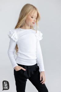 Biała bluzka z falbankami prążek All For Kids  