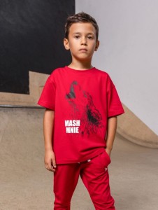 T-shirt z wilkiem wolf czerwony Mash MNIE   