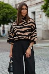 Sweter ze stójką zebra beżowy czarny LaBalancia
