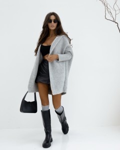 Kardigan sweter z kapturem oversize jasny szary rio Me Gusta