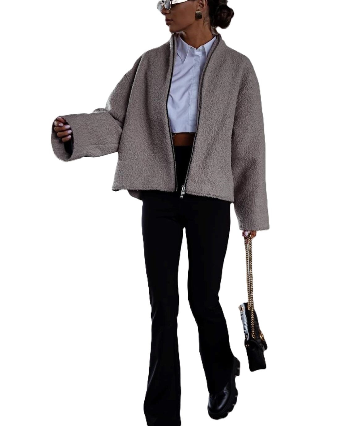 Kurtka z bukli beżowa jasna Me Gusta [ROZMIAR: uniwersalny, KOLOR: odcienie brązu i beżu]