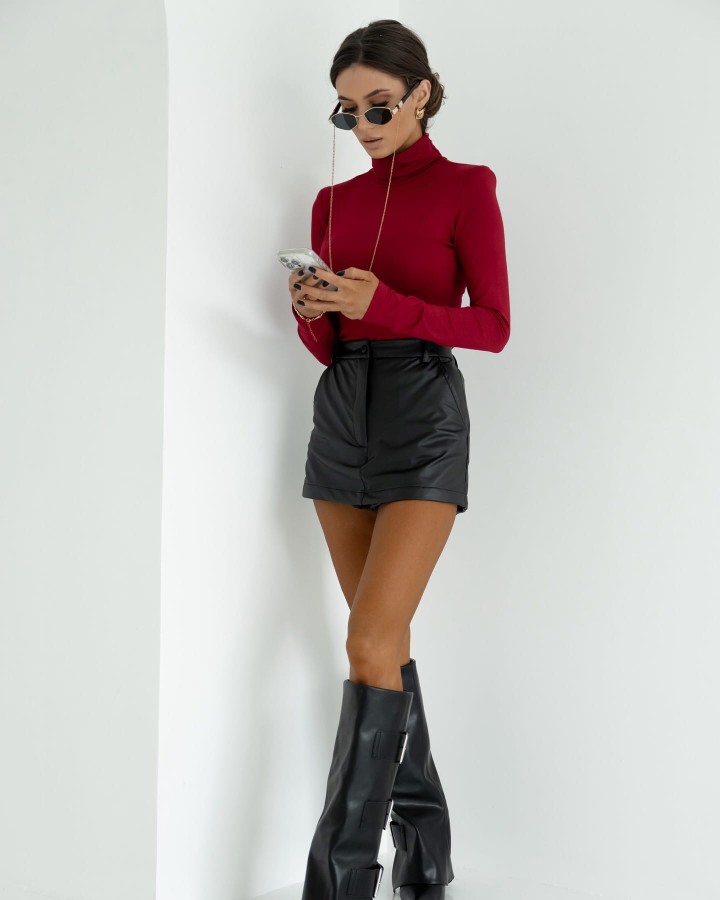 Bordowa bluzka z golfem i poduszkami Me Gusta [ROZMIAR: uniwersalny, KOLOR: bordowy]