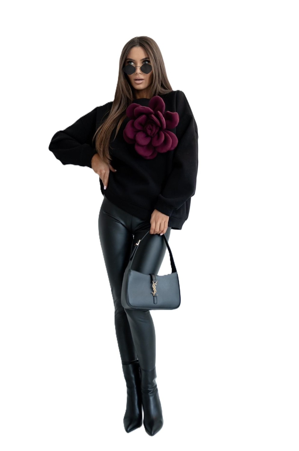 Czarna bluza z kwiatem Me Gusta [ROZMIAR: uniwersalny, KOLOR: czarny]