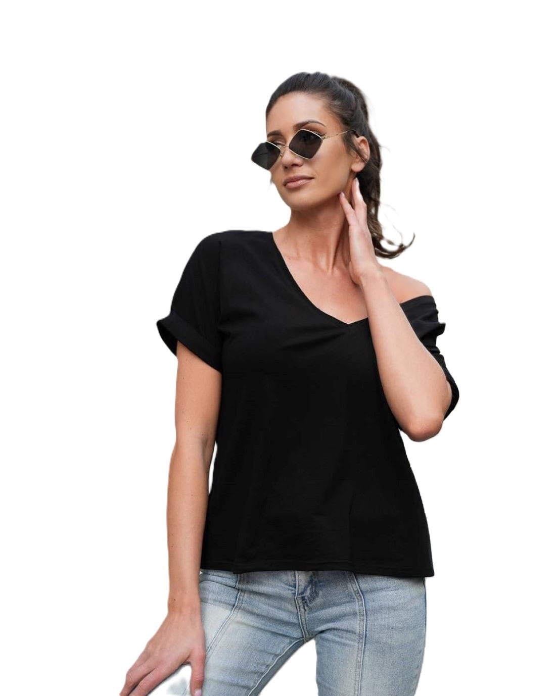 Bluzka dekolt serek czarna Me Gusta [ROZMIAR: uniwersalny, KOLOR: czarny]