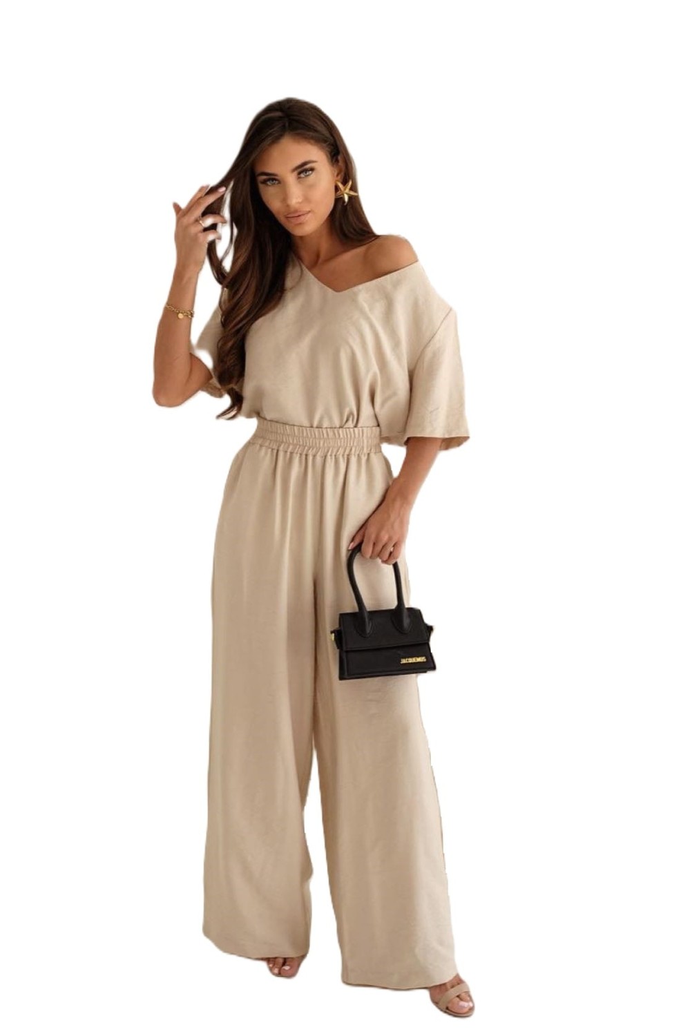 Beżowe spodnie z szerokimi nogawkami Me Gusta [ROZMIAR: uniwersalny, KOLOR: odcienie brązu i beżu]