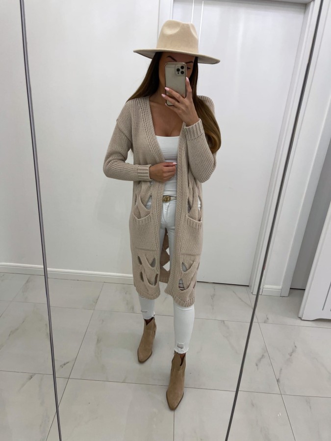 Kardigan z dziurami nude TMC Moda   [ROZMIAR: uniwersalny, KOLOR: odcienie brązu i beżu]