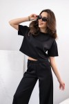 Czarny komplet szerokie spodnie i bluzka Lola Fashion 