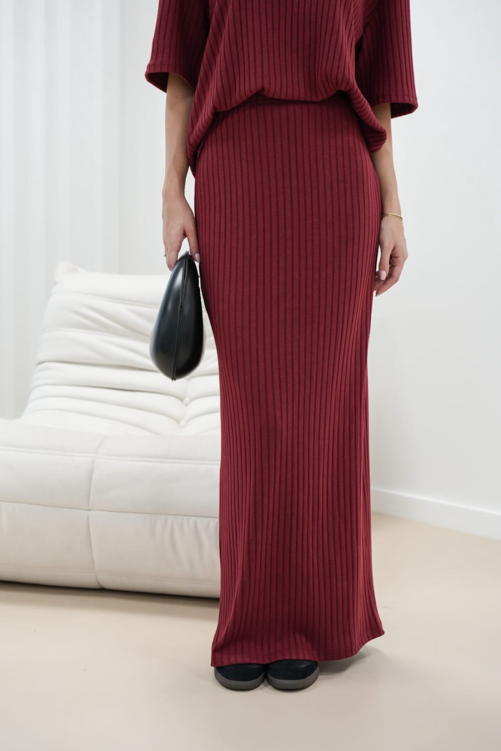 spódnica maxi i bluzka komplet damski bordowy lola fashion