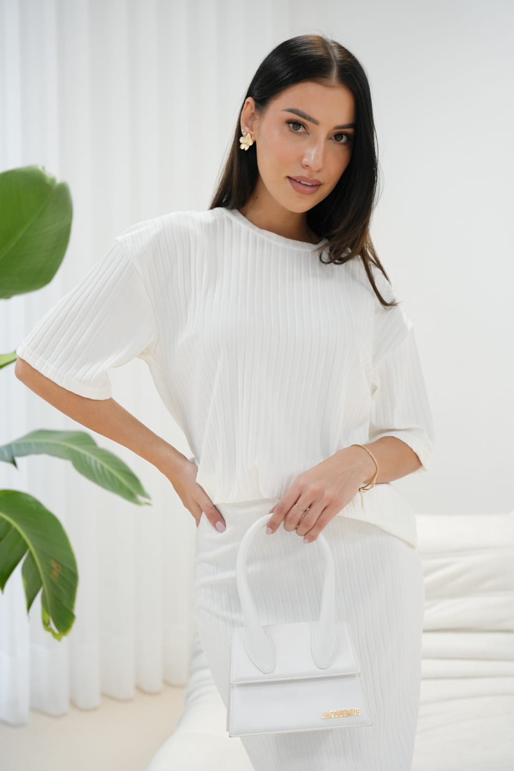 bialy komplet damski dluga spodnica i bluzka lola fashion