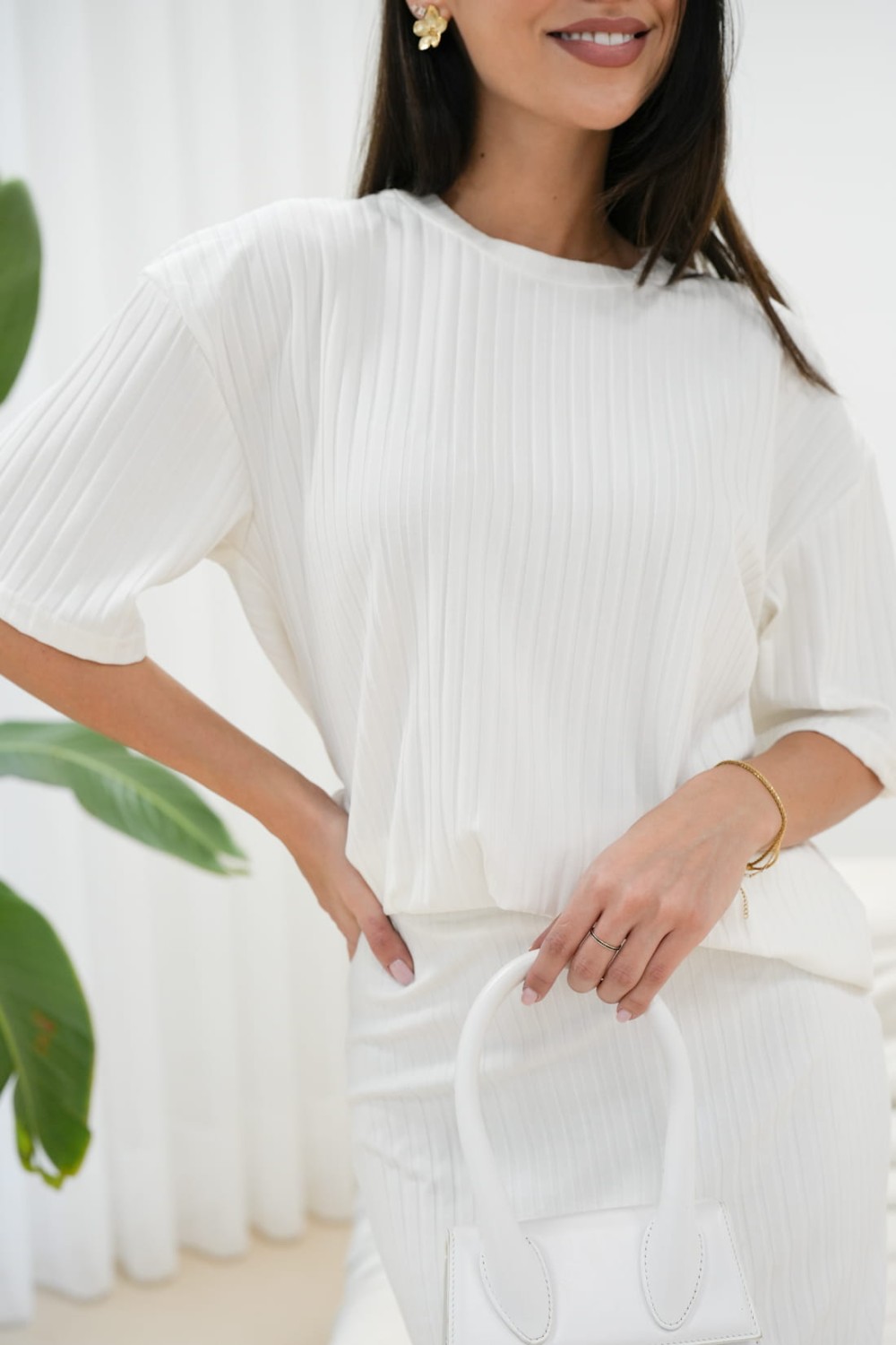 bialy komplet damski dluga spodnica i bluzka lola fashion