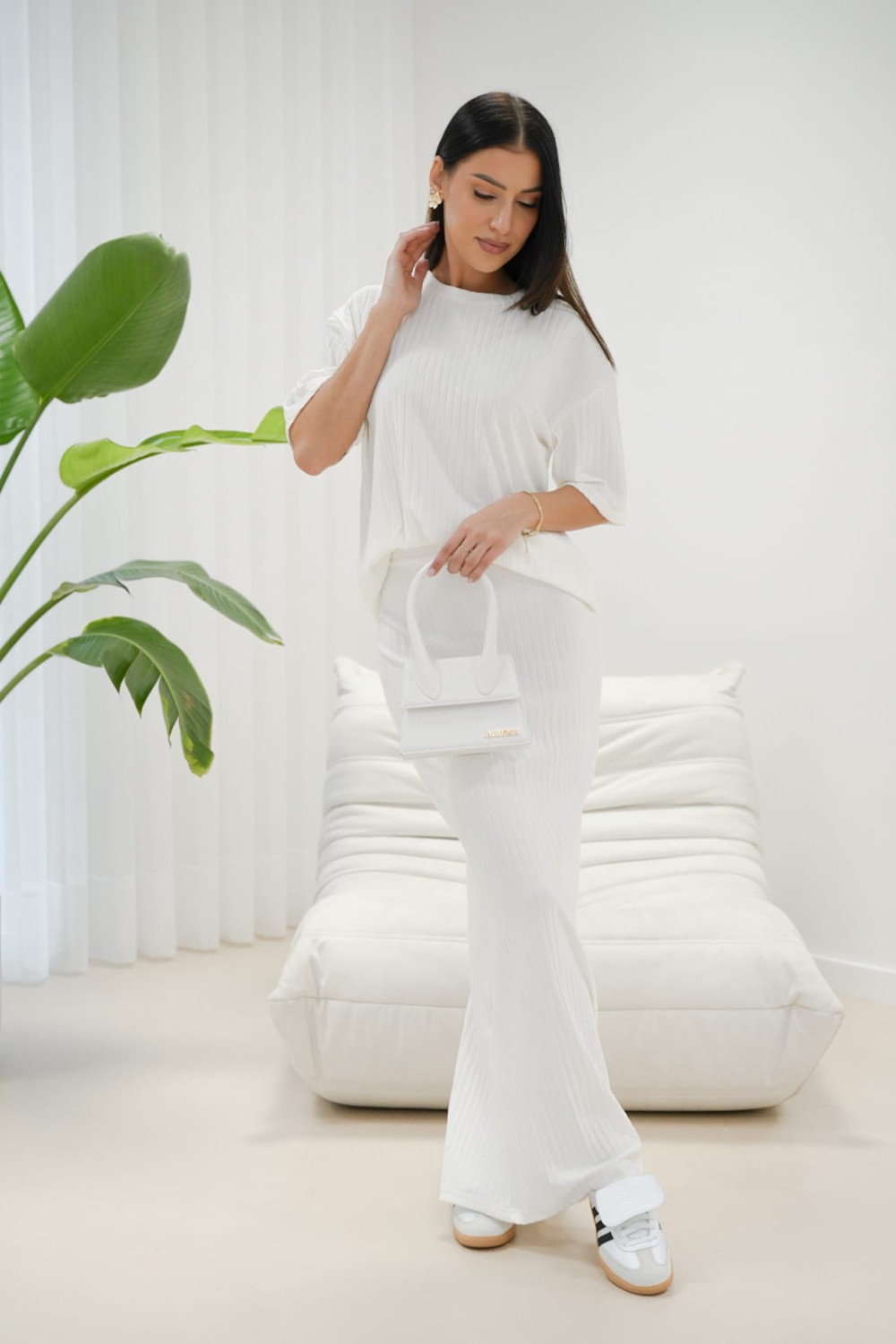 bialy komplet damski dluga spodnica i bluzka lola fashion