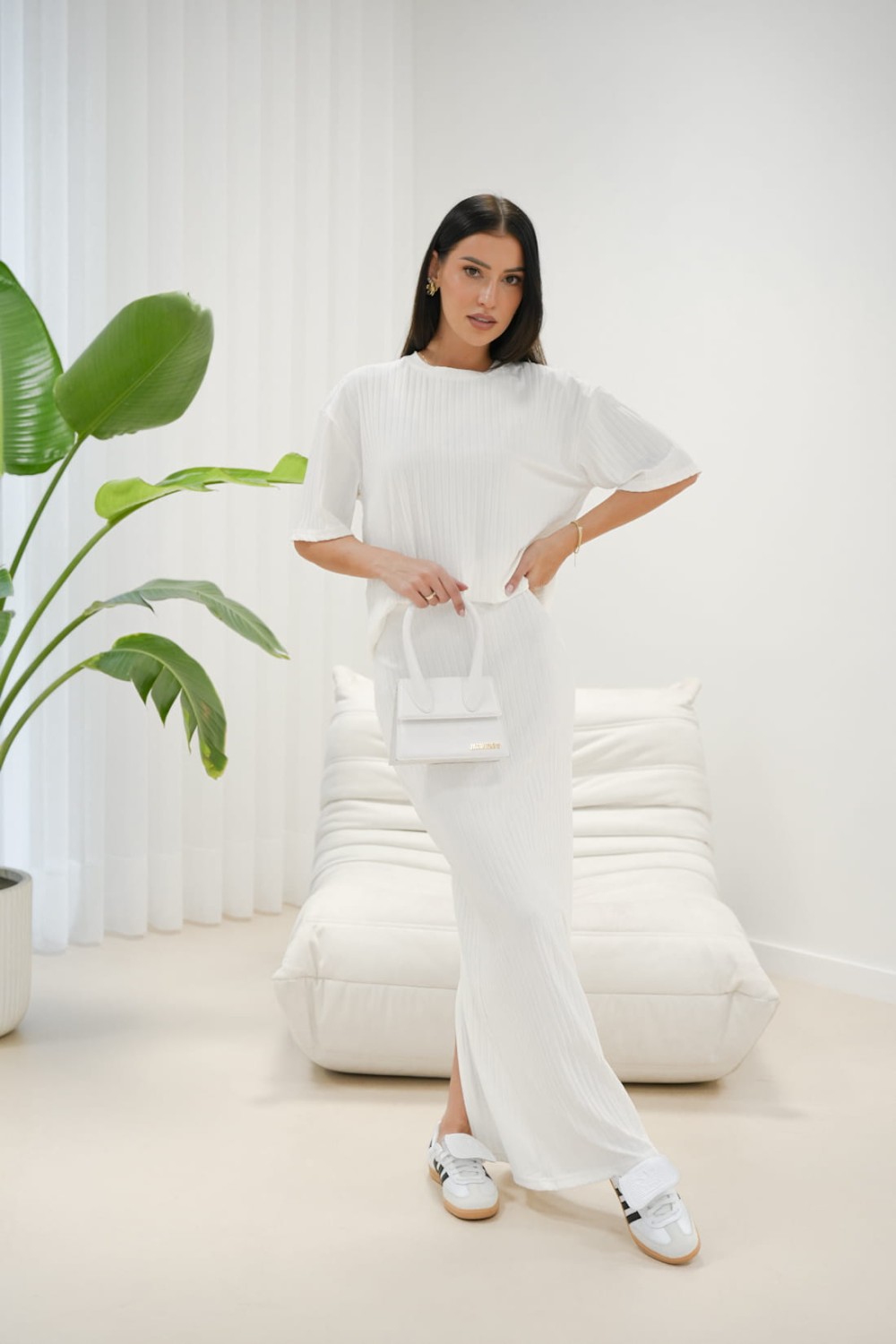 bialy komplet damski dluga spodnica i bluzka lola fashion