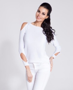 Biała bluzka sweter z wycięciami Fobya