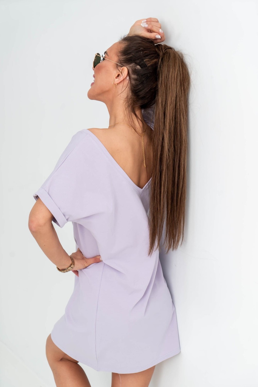 Czarna sukienka V neck przód tył TMC Moda [ROZMIAR: uniwersalny, KOLOR: czarny]