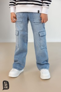 Szerokie spodnie jeansowe bojówki niebieskie All For Kids