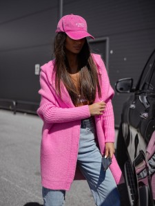 Sweter kardigan damski z kapturem oversize różowy Rio Me Gusta