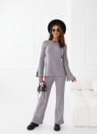 Komplet dzianinowy szerokie spodnie bluzka sweter szary Mochy 