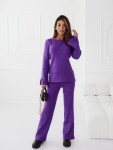 Komplet dzianinowy szerokie spodnie bluzka sweter fioletowy Mochy  