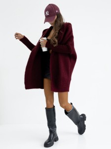Sweter kardigan z kapturem oversize rio bordowy Me Gusta  