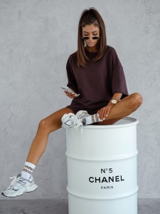 Czekoladowy komplet dresowy spodenki szorty bluzka Miluna Brand