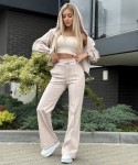 Komplet spodnie z szeroką nogawką i bluza beżowy Marina