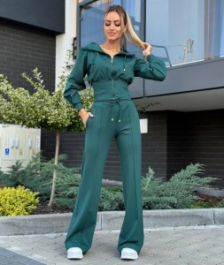 Komplet spodnie z szeroką nogawką i bluza zielony Marina  