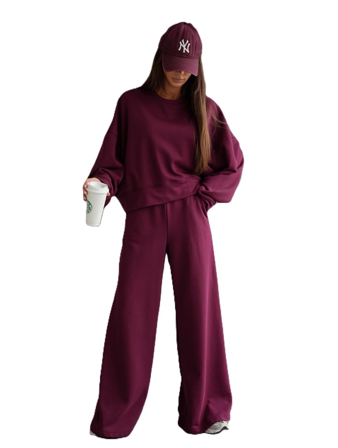 Bordowy dres szerokie spodnie i bluza Me Gusta [ROZMIAR: uniwersalny, KOLOR: bordowy]