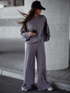 Komplet dresowy szerokie spodnie i bluza stalowy Me Gusta  