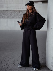 Czarny komplet dresowy szerokie spodnie i bluza Me Gusta [ROZMIAR: uniwersalny, KOLOR: czarny]