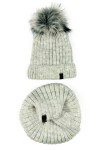Czapka z futerkowym pomponem i komin komplet zimowy szary All For Kids  