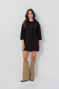 Czarna sukienka damska Bopoco z kieszeniami rękaw 7/8