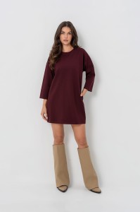 Bordowa sukienka damska Bopoco z kieszeniami rękaw 7/8 
