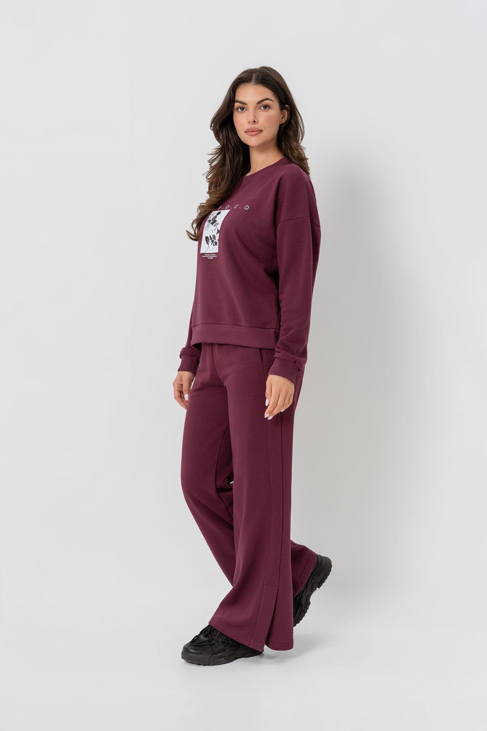 BOPOCO SZEROKIE SPODNIE DAMSKIE Z ROZCIĘCIEM BORDOWE