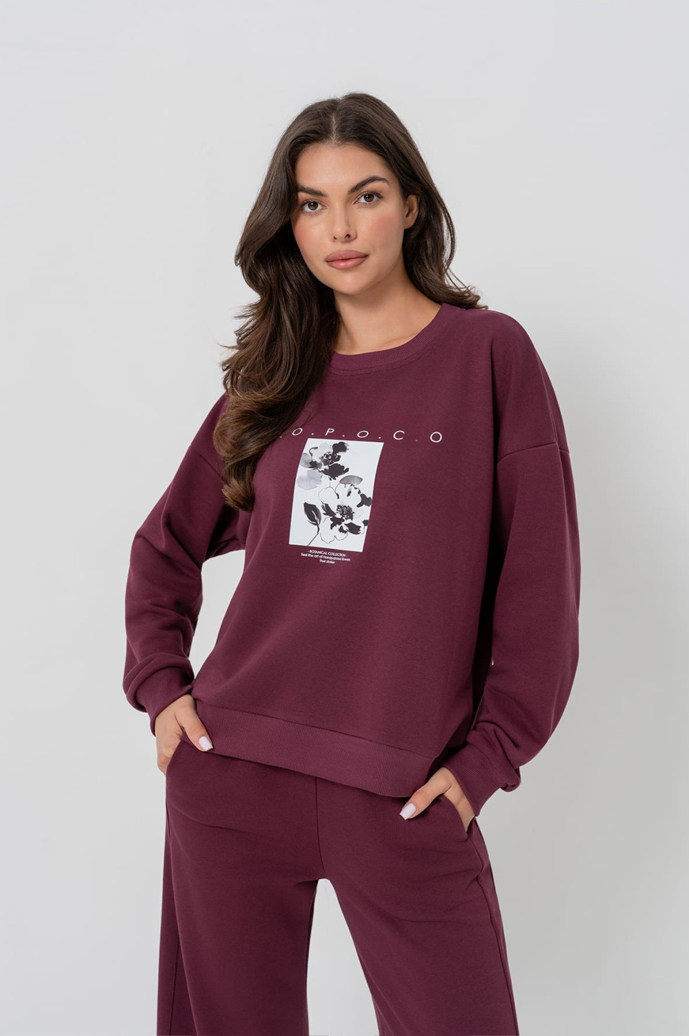 BOPOCO SZEROKIE SPODNIE DAMSKIE Z ROZCIĘCIEM BORDOWE