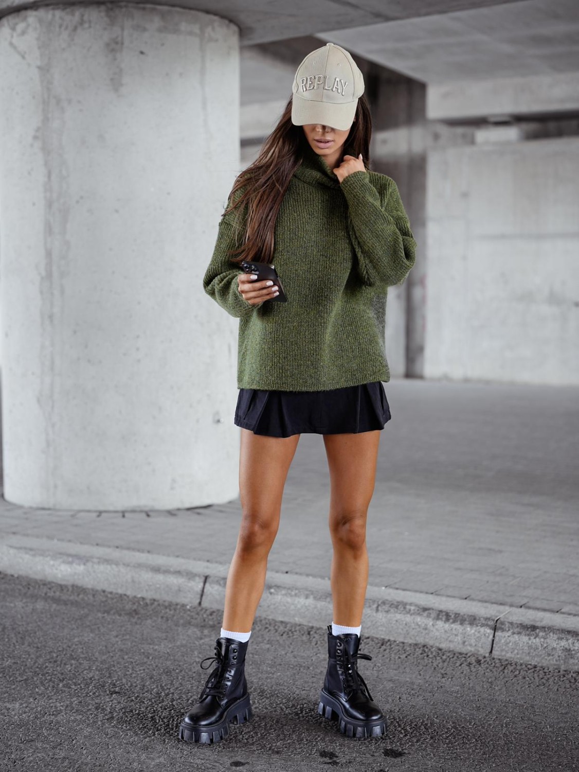 me gusta sweter damski golf oversize khaki