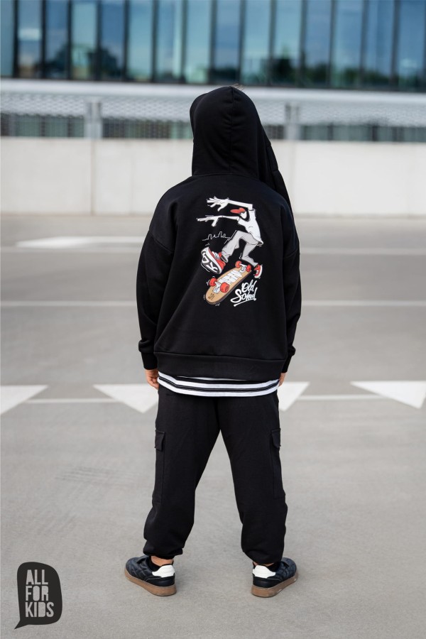 czarna rozpinana bluza z kapturem old school all for kids