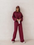 Bordowy komplet dresowy damski szerokie spodnie i krótka bluza bombka Miluna  (1)