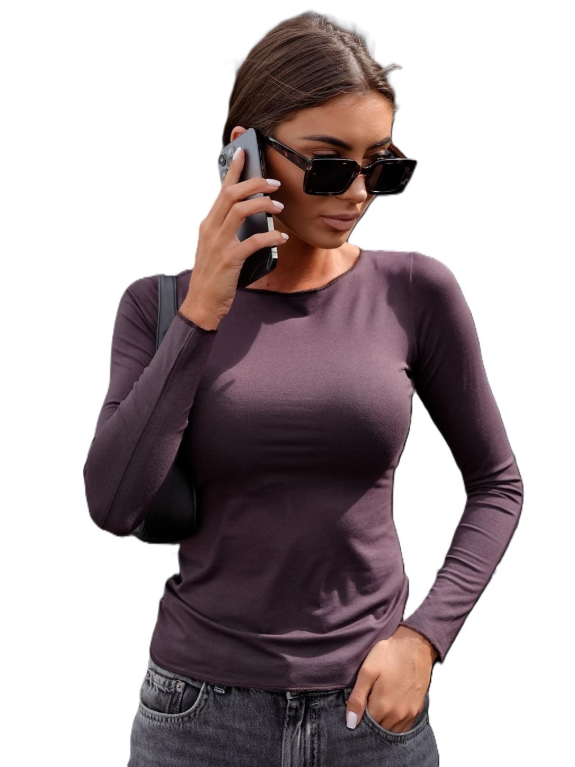 Brązowa bluzka damska basic dopasowana Me Gusta