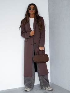 Długi płaszcz damski dresowy brązowy Me Gusta  