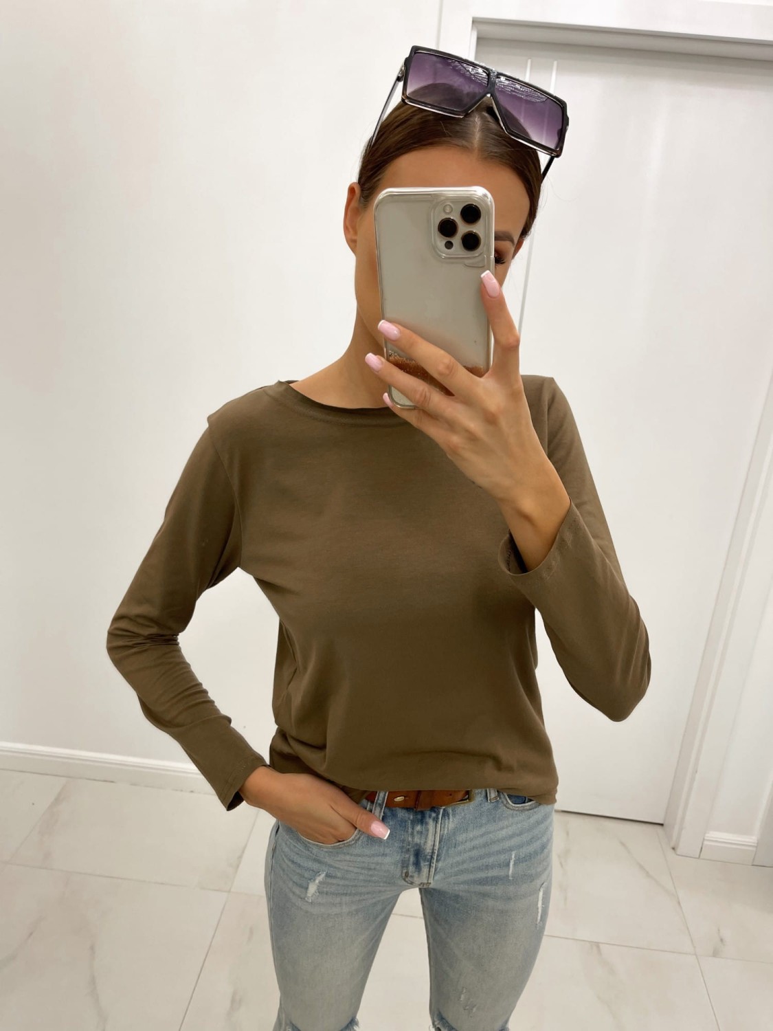 bluzka basic z długim rękawem brązowa tmc moda