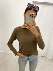 Brązowa bluzka damska z długim rękawem basic TMC Moda   