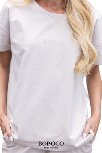 Beżowy t-shirt damski Bopoco   