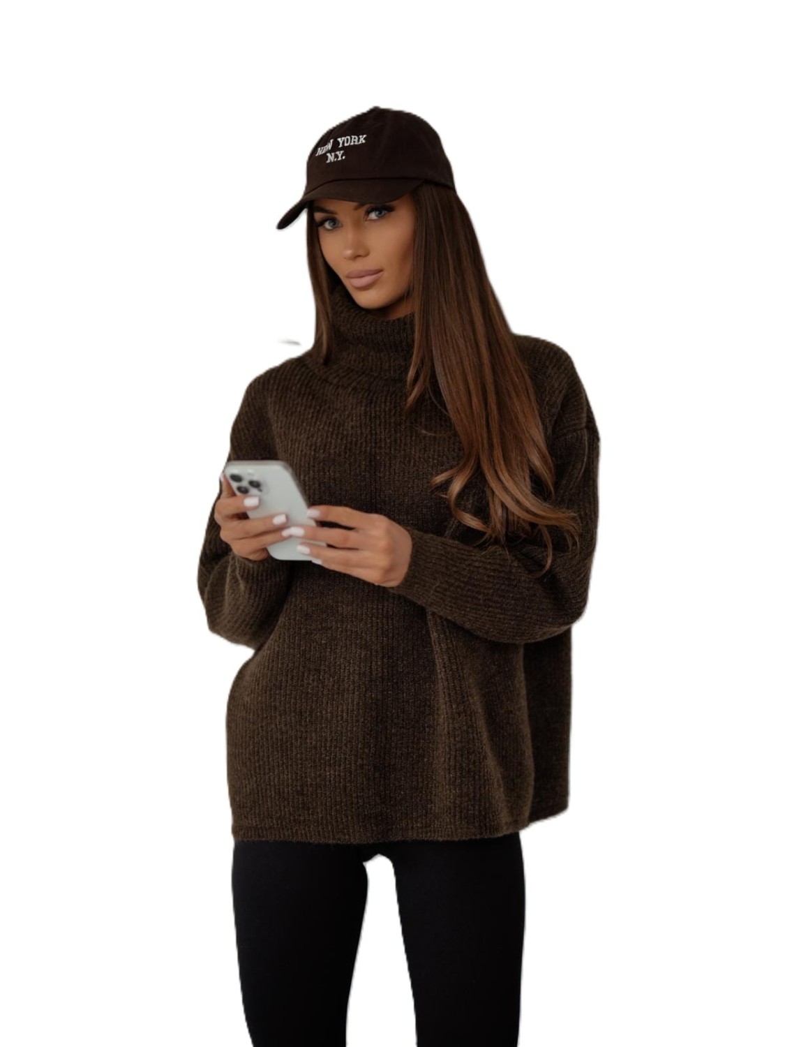 Me Gusta sweter damski z golfem oversize brązowy