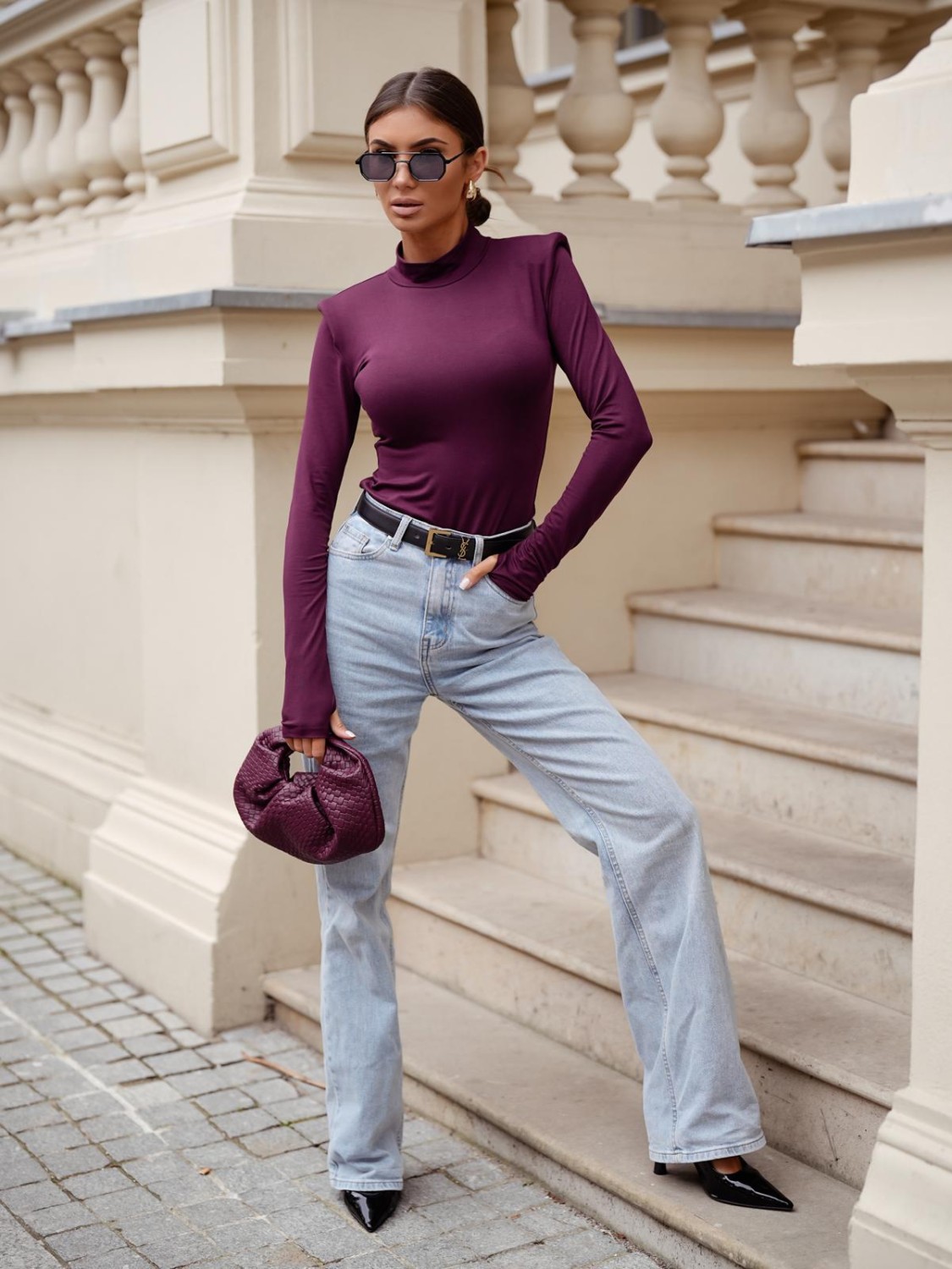 bluzka damska z poduszkami i rozcięciem na kciuk śliwka me gusta