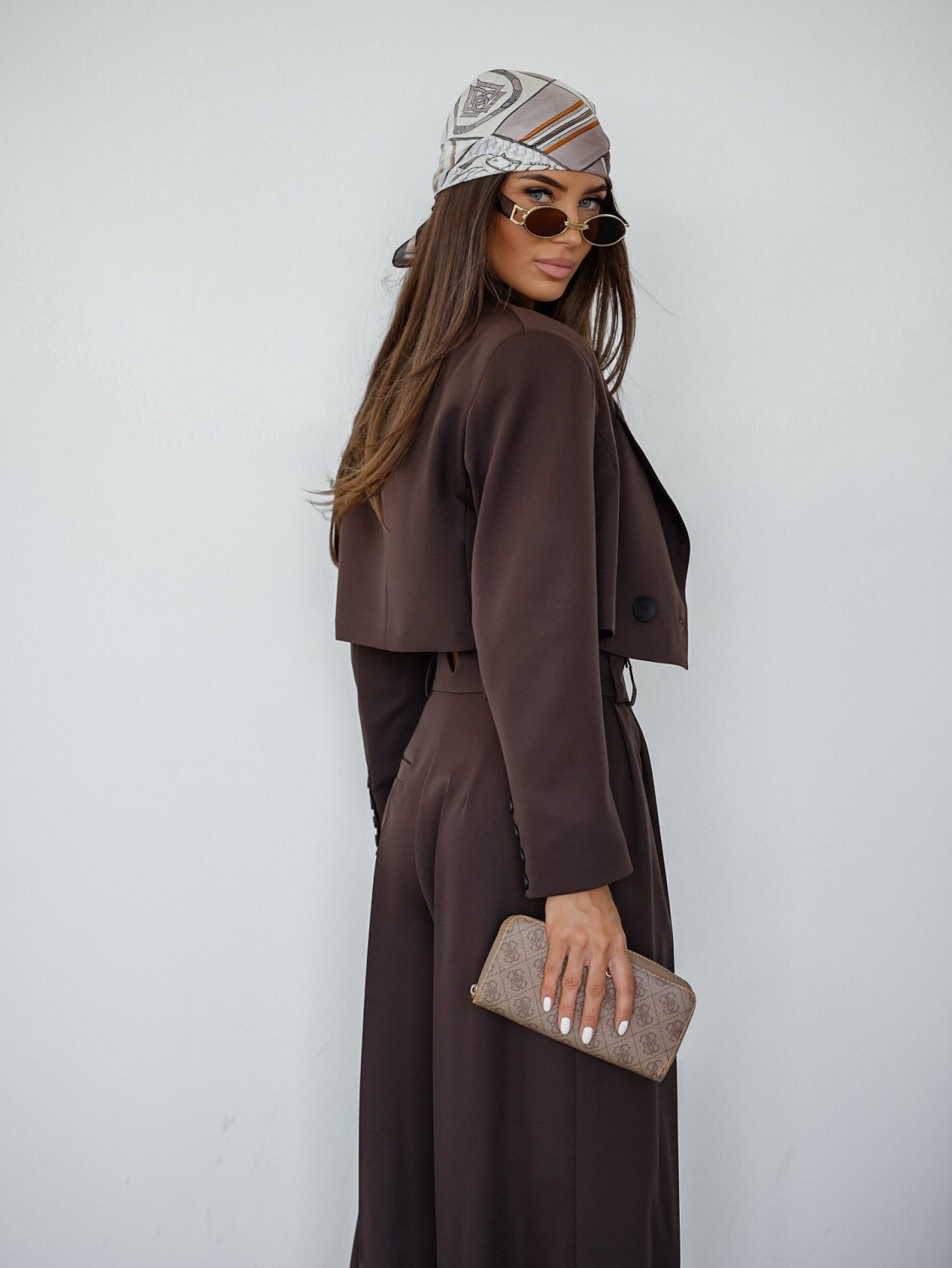 eleganckie spodnie damskie z szeroką nogawką brązowe me gusta